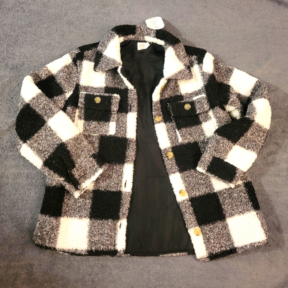 90s throwback plaid jacket / shirt, teen size 16, boucle